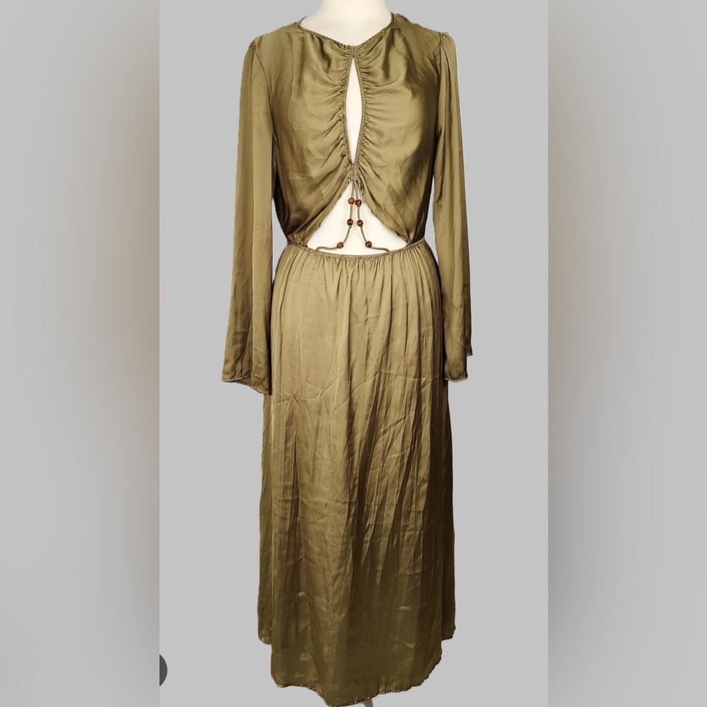 NWT Zara Olive Green Silky Satin Dress